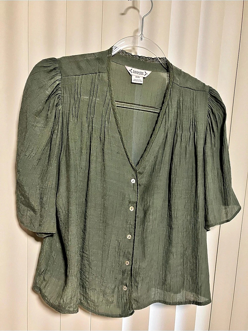 Nanette Lepore Green Short Sleeve Blouse Size Medium Like New